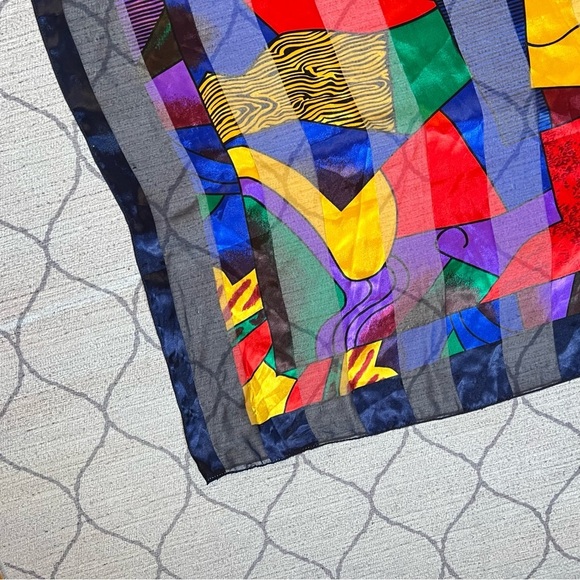 Cubist vibrant jewel tone scarf - Picture 4 of 5